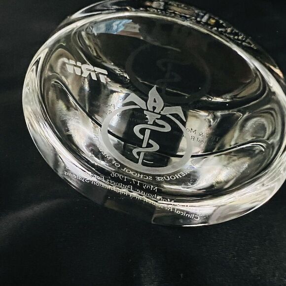 RARE 1996 TRW Morehouse School of Medicine Clear Glass Etched Paperweight
